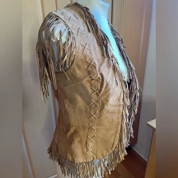 Vintage Rampage Tan Leather Fringe Vest - Picture 2 of 3